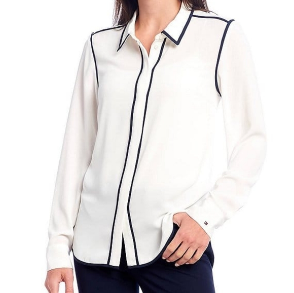 Soft Woven Contrast Pipe Trim Long Sleeve Shirt - Picture 3 of 3